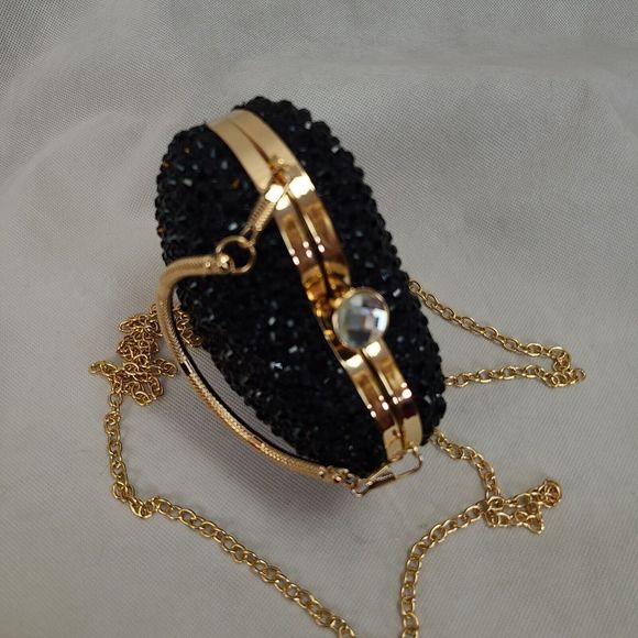 RAMLA Black Heart Shape Crystal Clutch Purse Handle/Chain Prom Gala Wedding$189 - Picture 3 of 7